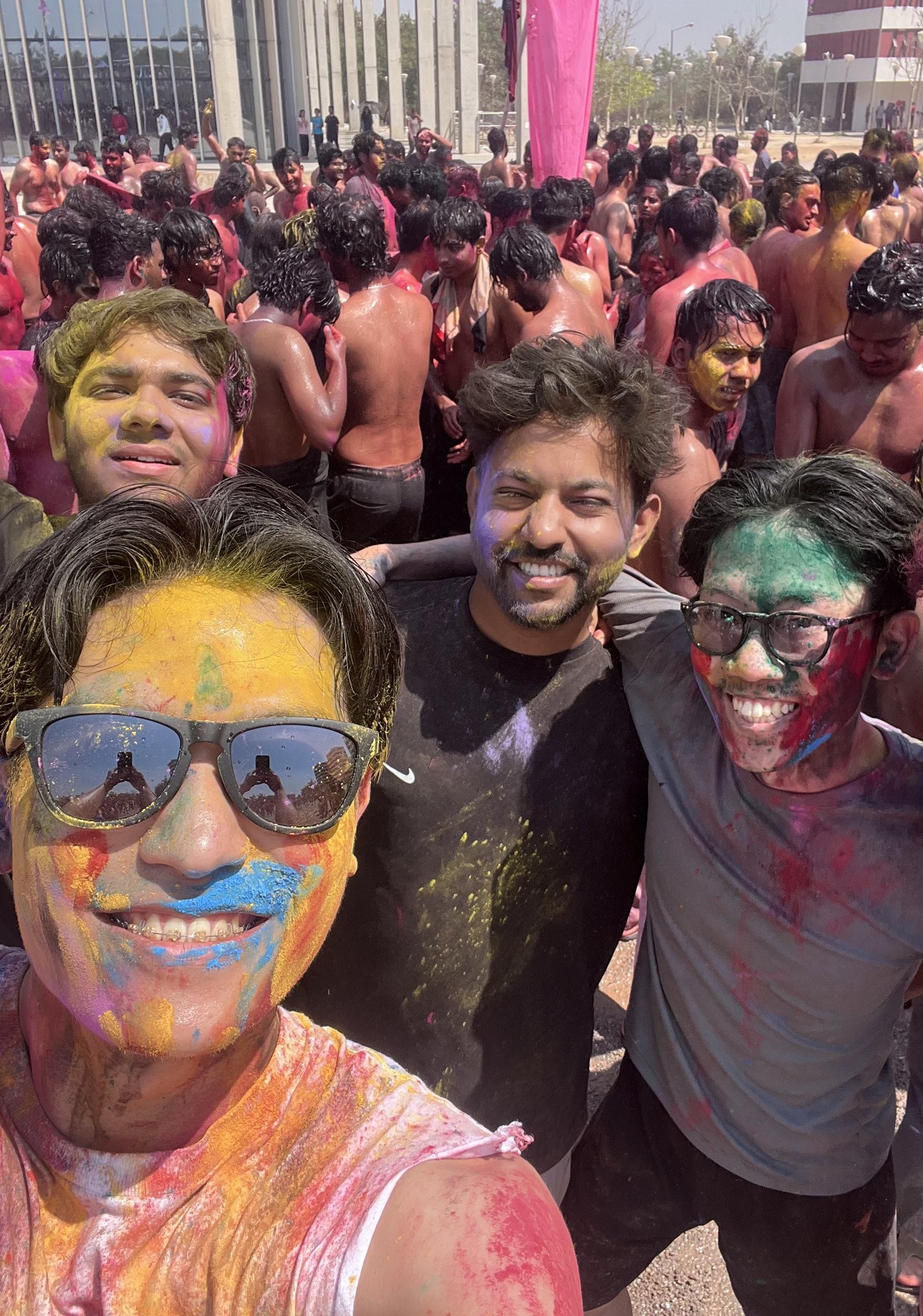 With fellow research interns at the Holi festival on campus